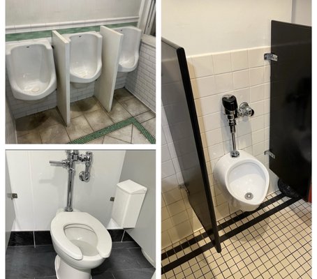 Commercial fixture installations - Commercial and residential restroom fixture installations, including urinals, flush valves, toilets, and plumbing connections. Fixtures were professionally installed and tested for reliable operation and a clean finished appearance.