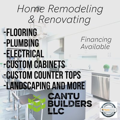 Residential Remodels - Cantu Builders is a well-established and highly regarded construction company that specializes in residential work, dedicated to turning homeowners' dreams into reality. With years of experience in the industry, Cantu Builders has become synonymous with top-notch craftsmanship and exceptional service. Their team of skilled architects, designers, and construction professionals work collaboratively with homeowners to create personalized and functional living spaces. From custom home construction to home renovations and remodeling, Cantu Builders takes pride in delivering high-quality results that exceed expectations. They pay meticulous attention to every detail, ensuring that each project reflects the unique style and preferences of the homeowners. With a reputation for reliability, transparency, and efficiency, Cantu Builders has become the go-to choice for those seeking to build or enhance their dream homes, making the entire process smooth and rewarding for their valued clients.