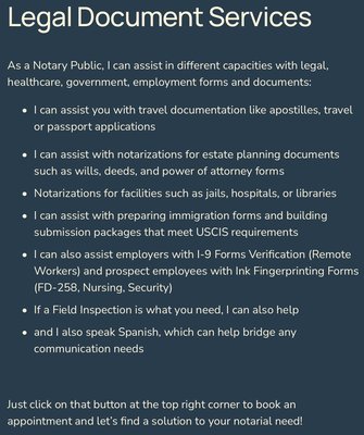 Apostilles & Estate Planning Agent - 1911 Notary Signing Solutions, Apostilles & Estate Planning Agent, Immigration Forms Specialist, I-9 Forms Verification and Ink Fingerprinting and other services
Please visit my website, and click the book appointment button on the right top corner!
Thank you! Apostilles & Estate Planning Agent - 1911 Notary Signing Solutions, Apostilles & Estate Planning Agent, Immigration Forms Specialist, I-9 Forms Verification and Ink Fingerprinting and other services
Please visit my website, and click the book appointment button on the right top corner!
Thank you!
