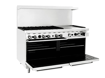 CookRite Range Natural Gas with 24" Griddle - Provides ample cooking space and flexibility for preparing multiple dishes simultaneously, ideal for high-volume cooking environments.
Features a spacious griddle for cooking a variety of foods such as pancakes, burgers, and eggs, enhancing versatility in menu preparation.
Durable stainless steel exterior and interior ensure longevity, resistance to corrosion, and ease of cleaning.
Equipped with powerful burners and a robust griddle burner, providing efficient and even heat distribution for consistent cooking results.
Simple and intuitive manual controls for each burner and the griddle, allowing for precise heat adjustments and easy operation in busy kitchens. CookRite Range Natural Gas with 24" Griddle - Provides ample cooking space and flexibility for preparing multiple dishes simultaneously, ideal for high-volume cooking environments.
Features a spacious griddle for cooking a variety of foods such as pancakes, burgers, and eggs, enhancing versatility in menu preparation.
Durable stainless steel exterior and interior ensure longevity, resistance to corrosion, and ease of cleaning.
Equipped with powerful burners and a robust griddle burner, providing efficient and even heat distribution for consistent cooking results.
Simple and intuitive manual controls for each burner and the griddle, allowing for precise heat adjustments and easy operation in busy kitchens.