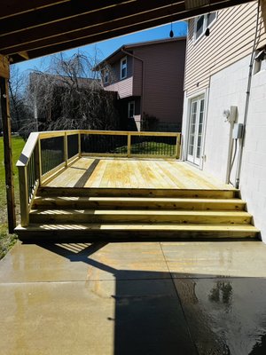Wood deck with aluminum balusters. - This clients old deck wasn’t in the best shape so they opted to replace the entire thing and they’re glad they did! Wood deck with aluminum balusters. - This clients old deck wasn’t in the best shape so they opted to replace the entire thing and they’re glad they did!