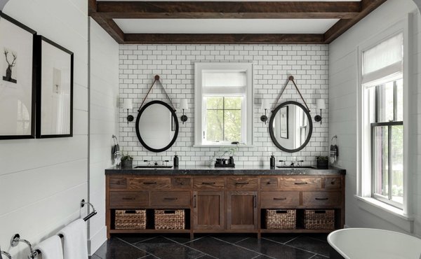 Bathroom Remodels - Custom Farmhouse Bathroom Remodel Projects from start to completion. From demolition, to rough framing, electrical, plumbing, drywall, tile, paint, to the finishing touches.
