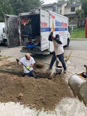 Water Mainline - Plumbing is hard work. Our team completed a main water line replacement in Silverdale and brought out the big toys. Water Mainline - Plumbing is hard work. Our team completed a main water line replacement in Silverdale and brought out the big toys.