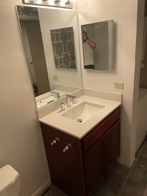 Bathroom vanity and shower door installation - Bathroom vanity, mirror, medicine cabinet and light fixture installation.
Shower door installation. Bathroom vanity and shower door installation - Bathroom vanity, mirror, medicine cabinet and light fixture installation.
Shower door installation.
