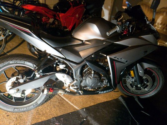 2018 Yamaha R3 exhaust install - Removal of Yamaha R3 stock exhaust, installation of new titanium exhaust, fabrication of new exhaust length, and fabrication of new slip on pipe length to accommodate. 2018 Yamaha R3 exhaust install - Removal of Yamaha R3 stock exhaust, installation of new titanium exhaust, fabrication of new exhaust length, and fabrication of new slip on pipe length to accommodate.