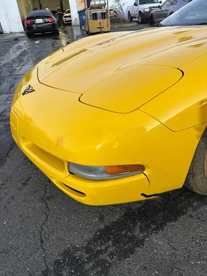 Chevrolet Corvette 2001 - Our regular customer reached out to us, he had a minor accident.  
After a full inspection, we're able to guarantee a repair of the existing bumper instead of a full replacement. We completed the repair and painting of the bumper in just 4 days.