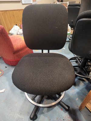 Commercial office chair, before and after - Office furniture is expensive to replace. If the mechanisms of your chair work, consider reupholstery to update and refresh your chair. We can also replace foams.

This chair received new fabric and inspection of all mechanisms.