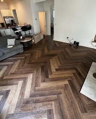 Laminate herringbone installation. - Laminate herringbone installation  on main level.