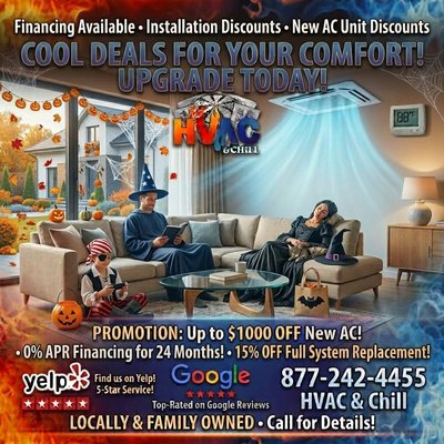 0% APR Financing. 15% OFF Full System Install - HVAC AND CHILL — RIVERSIDE'S MOST TRUSTED NAME IN COMFORT
When It's 105 Degrees Outside, You Need Someone You Can Actually Count On.
---
Not a national chain. Not a call center. Not a company that sends whoever is available.
HVAC and Chill is Riverside's family-owned, locally rooted HVAC company — and we have been keeping Riverside County families comfortable for over two decades. We know your streets, your neighborhoods, your climate, and exactly what your system needs to survive a Riverside summer. When you call us, you reach us. When we schedule, we show up. When we quote, that is the price.
---
WHY RIVERSIDE COUNTY CHOOSES HVAC AND CHILL
- Over 20 Years Serving Riverside County — We were here before the competition and we will be here after.
- Family-Owned and Community-Rooted — You will see our vans in your neighborhood because we live here too.
- California State Licensed, Bonded, and Insured — License #1104540, verified active through the CSLB. No shortcuts. No risk to you.
- We Show Up On Time, Every Time — Consistent five-star reviews confirm we treat your time like our own.
- We Never Upsell — We provide fast and efficient repairs, installations, and maintenance and we never try to upsell you on services you do not need. That is our promise on every single call.
- Free Estimates and Transparent Pricing — Know your costs before any work begins. No hidden fees. No inflated quotes. No surprises.
- Financing Available — Comfort should not wait for a perfect financial moment. Ask us about flexible financing options.
- Yelp Guaranteed and Verified Licensed — Because your peace of mind is not negotiable.
---
FULL-SERVICE HVAC — ONE CALL HANDLES EVERYTHING
- ✔ Air Conditioning Installation and Replacement
- ✔ AC Repair and Emergency Service
- ✔ Heating System Installation and Repair
- ✔ Furnace Installation, Repair, and Maintenance
- ✔ Heat Pump Services
- ✔ Ductwork Installation & Repair
- ✔ Indoor Air Quality Solutions — Purifiers, Humidifiers, Ventilation
- ✔ Smart Thermostat Installation and Upgrades
- ✔ Preventive Maintenance Programs
- ✔ Residential and Commercial Properties
One company. Every season. Every system. Every time.
---
WHAT RIVERSIDE COUNTY CUSTOMERS ARE SAYING
"Fantastic experience with Chris from HVAC and Chill. Will be recommending to anyone with HVAC and AC needs."
"Very professional, fair pricing, and honest service. Our HVAC system stopped working suddenly — they came through."
"I recommend HVAC and Chill and will reach out to them when I need HVAC services."
Five-star rated. Yelp Guaranteed. Google Five-star rated.
---
BUILT FOR RIVERSIDE — BY PEOPLE WHO LIVE HERE
Riverside summers are brutal. Triple-digit heat is not a season — it is a way of life. Your HVAC system carries a heavier load here than virtually anywhere else in Southern California and it cannot afford to fail when you need it most. We have spent over twenty years understanding exactly what Riverside heat does to your equipment, how to maximize energy efficiency when temperatures climb, and how to keep your system running reliably through every brutal July and every surprisingly cold January night.
We are not a company that flies in technicians from somewhere else and moves on. We are your neighbors. Our trucks are in your community. Our team supports local businesses. Our work is in the homes of your friends, your family, and the people you see every day. Every job we complete is a reflection of what we stand for — because in a county this size, reputation is everything and ours has been built over twenty years of showing up, doing the work right, and standing behind it.
---
DO NOT WAIT UNTIL YOUR SYSTEM FAILS
Riverside temperatures do not negotiate. Neither should your comfort. Whether you need an emergency repair today, a system replacement before the next heat wave, or a maintenance tune-up that keeps your equipment running efficiently for years — HVAC and Chill is the call that ends the search.
---
📞 CALL NOW: 877-242-4455
(877) 24-CHILL
Free Estimate. Honest Pricing. Financing Available.
On Time. Every Time. Guaranteed.
Proudly Serving Riverside County
California CSLB License #1104540 — Active and Verified
Licensed • Bonded • Insured • Family-Owned • 20+ Years Strong
---
Your comfort is not a luxury. It is a necessity. And it deserves a company that treats it that way.
HVAC and Chill. Riverside County's home for trusted comfort — for over twenty years and counting. 0% APR Financing. 15% OFF Full System Install - HVAC AND CHILL — RIVERSIDE'S MOST TRUSTED NAME IN COMFORT
When It's 105 Degrees Outside, You Need Someone You Can Actually Count On.
---
Not a national chain. Not a call center. Not a company that sends whoever is available.
HVAC and Chill is Riverside's family-owned, locally rooted HVAC company — and we have been keeping Riverside County families comfortable for over two decades. We know your streets, your neighborhoods, your climate, and exactly what your system needs to survive a Riverside summer. When you call us, you reach us. When we schedule, we show up. When we quote, that is the price.
---
WHY RIVERSIDE COUNTY CHOOSES HVAC AND CHILL
- Over 20 Years Serving Riverside County — We were here before the competition and we will be here after.
- Family-Owned and Community-Rooted — You will see our vans in your neighborhood because we live here too.
- California State Licensed, Bonded, and Insured — License #1104540, verified active through the CSLB. No shortcuts. No risk to you.
- We Show Up On Time, Every Time — Consistent five-star reviews confirm we treat your time like our own.
- We Never Upsell — We provide fast and efficient repairs, installations, and maintenance and we never try to upsell you on services you do not need. That is our promise on every single call.
- Free Estimates and Transparent Pricing — Know your costs before any work begins. No hidden fees. No inflated quotes. No surprises.
- Financing Available — Comfort should not wait for a perfect financial moment. Ask us about flexible financing options.
- Yelp Guaranteed and Verified Licensed — Because your peace of mind is not negotiable.
---
FULL-SERVICE HVAC — ONE CALL HANDLES EVERYTHING
- ✔ Air Conditioning Installation and Replacement
- ✔ AC Repair and Emergency Service
- ✔ Heating System Installation and Repair
- ✔ Furnace Installation, Repair, and Maintenance
- ✔ Heat Pump Services
- ✔ Ductwork Installation & Repair
- ✔ Indoor Air Quality Solutions — Purifiers, Humidifiers, Ventilation
- ✔ Smart Thermostat Installation and Upgrades
- ✔ Preventive Maintenance Programs
- ✔ Residential and Commercial Properties
One company. Every season. Every system. Every time.
---
WHAT RIVERSIDE COUNTY CUSTOMERS ARE SAYING
"Fantastic experience with Chris from HVAC and Chill. Will be recommending to anyone with HVAC and AC needs."
"Very professional, fair pricing, and honest service. Our HVAC system stopped working suddenly — they came through."
"I recommend HVAC and Chill and will reach out to them when I need HVAC services."
Five-star rated. Yelp Guaranteed. Google Five-star rated.
---
BUILT FOR RIVERSIDE — BY PEOPLE WHO LIVE HERE
Riverside summers are brutal. Triple-digit heat is not a season — it is a way of life. Your HVAC system carries a heavier load here than virtually anywhere else in Southern California and it cannot afford to fail when you need it most. We have spent over twenty years understanding exactly what Riverside heat does to your equipment, how to maximize energy efficiency when temperatures climb, and how to keep your system running reliably through every brutal July and every surprisingly cold January night.
We are not a company that flies in technicians from somewhere else and moves on. We are your neighbors. Our trucks are in your community. Our team supports local businesses. Our work is in the homes of your friends, your family, and the people you see every day. Every job we complete is a reflection of what we stand for — because in a county this size, reputation is everything and ours has been built over twenty years of showing up, doing the work right, and standing behind it.
---
DO NOT WAIT UNTIL YOUR SYSTEM FAILS
Riverside temperatures do not negotiate. Neither should your comfort. Whether you need an emergency repair today, a system replacement before the next heat wave, or a maintenance tune-up that keeps your equipment running efficiently for years — HVAC and Chill is the call that ends the search.
---
📞 CALL NOW: 877-242-4455
(877) 24-CHILL
Free Estimate. Honest Pricing. Financing Available.
On Time. Every Time. Guaranteed.
Proudly Serving Riverside County
California CSLB License #1104540 — Active and Verified
Licensed • Bonded • Insured • Family-Owned • 20+ Years Strong
---
Your comfort is not a luxury. It is a necessity. And it deserves a company that treats it that way.
HVAC and Chill. Riverside County's home for trusted comfort — for over twenty years and counting.