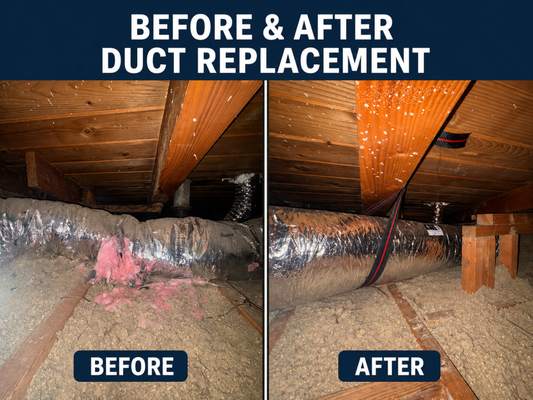 Duct Replacement - Upgrade your airflow with high-quality duct replacement using R8 insulated ducting for maximum efficiency and comfort. We install durable, properly sealed duct systems designed to improve airflow, reduce energy loss, and keep your home evenly cooled.
Whether your home has standard attic ductwork or exposed metal ducts, we provide clean, professional installations using top-grade materials built to last.
Includes a 10-year warranty for peace of mind. Improve air quality, system performance, and overall comfort with a properly designed duct system.
Message us today for a quote! Duct Replacement - Upgrade your airflow with high-quality duct replacement using R8 insulated ducting for maximum efficiency and comfort. We install durable, properly sealed duct systems designed to improve airflow, reduce energy loss, and keep your home evenly cooled.
Whether your home has standard attic ductwork or exposed metal ducts, we provide clean, professional installations using top-grade materials built to last.
Includes a 10-year warranty for peace of mind. Improve air quality, system performance, and overall comfort with a properly designed duct system.
Message us today for a quote!