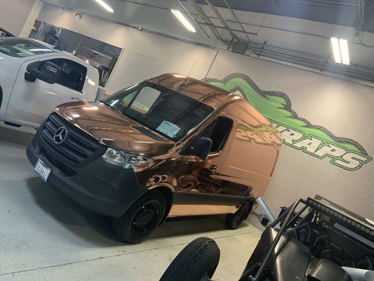 Full vehicle wrap on Mercedes sprinter in chrome - Mercedes sprinter van wrapped in rose gold chrome in 3M Full vehicle wrap on Mercedes sprinter in chrome - Mercedes sprinter van wrapped in rose gold chrome in 3M