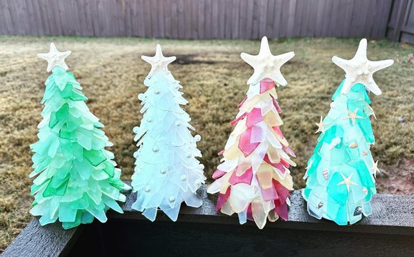 Beach Glass Holiday Workshops - Choose from a variety of beach glass projects for this workshop. You can select a tree, Grinchy-inspired tree, gnome, angel, flamingo theme, wreath or ornaments! Tree toppers, ornaments, decorations and lights are all provided to make the perfect beach glass piece for your home!