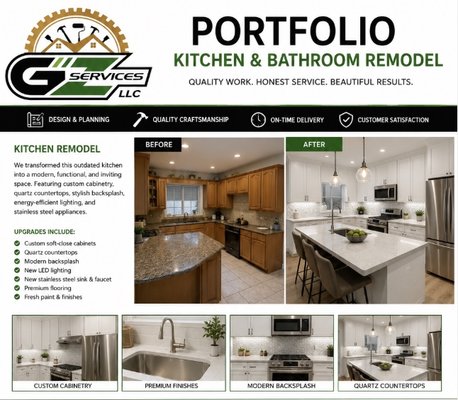 Kitchen & Bathroom remodeling - Kitchen Remodel
Complete kitchen transformation with updated cabinets, countertops, flooring, lighting, and modern finishes. Designed to improve functionality, style, and comfort while creating a beautiful space for everyday living.
Bathroom Remodel
Full bathroom upgrade featuring new tile, fixtures, vanities, waterproofing, and modern finishes. Built to enhance comfort, durability, and the overall look of the home. Kitchen & Bathroom remodeling - Kitchen Remodel
Complete kitchen transformation with updated cabinets, countertops, flooring, lighting, and modern finishes. Designed to improve functionality, style, and comfort while creating a beautiful space for everyday living.
Bathroom Remodel
Full bathroom upgrade featuring new tile, fixtures, vanities, waterproofing, and modern finishes. Built to enhance comfort, durability, and the overall look of the home.