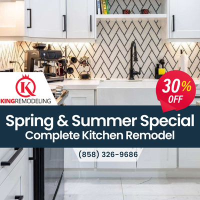 Transform Your Kitchen with 30% Off - Dreaming of a kitchen makeover? King Remodeling in San Diego is offering an exclusive 30% discount on complete kitchen remodels. Our expert team delivers quality craftsmanship tailored to your style. Don't miss this limited-time offer—schedule your free consultation today!