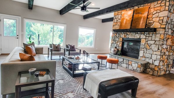 Upscale Country Charmer - This full scale staging included all the spaces you'd expect, including a large living room and primary bedroom retreat, as well as a LIBRARY, YOGA ROOM, and TWO expansive desks.  Our team went all out on this one and loved every minute of it! 😍😍