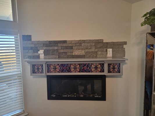 Natural STONE install with mantel and hearth - Natural STONE added to wall with mantel and herath