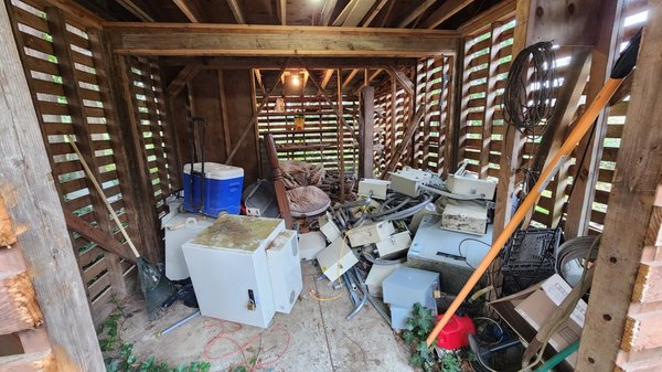 Shed cleanout. - Cleanout of a shed.