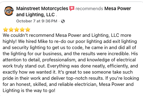 Client testimonial and additional services - Client testimonial and additional service offerings to the valley .  We are excited to be a part of so many projects around the valley, providing homeowners with quality electrical installations at a fair price.