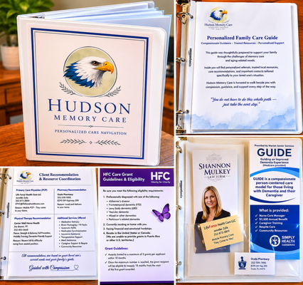 Personalized Family Resource Binder - Each family receives a personalized care navigation binder tailored to their loved one’s unique needs. Resources may include dementia support programs, healthcare providers, elder law referrals, home health options, caregiver support services, financial resources, and trusted community contacts — all organized in one easy-to-follow system designed to reduce overwhelm and provide compassionate guidance every step of the way.