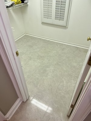Shower pan replacement/ tile floor - Replaced shower pan that was holding water. Installed new bathroom floor tile. Old floor had several cracked tiles and crumbling grout. Shower pan replacement/ tile floor - Replaced shower pan that was holding water. Installed new bathroom floor tile. Old floor had several cracked tiles and crumbling grout.