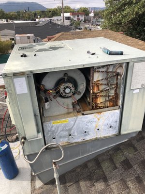 Repaired Freon Leak on Evaporator Coil - Don't wait until your AC stops working. Here you can see how one of our customers waited for too long as his evaporator coil was leaking. We were able to come and fix it the same day, but we don't recommend that you wait if you see something is not right with your system, especially when you notice the leaks. Repaired Freon Leak on Evaporator Coil - Don't wait until your AC stops working. Here you can see how one of our customers waited for too long as his evaporator coil was leaking. We were able to come and fix it the same day, but we don't recommend that you wait if you see something is not right with your system, especially when you notice the leaks.