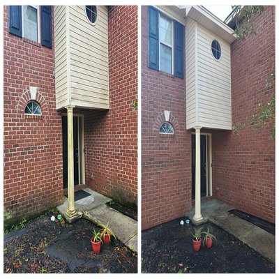 House Washing - Your home looked great when you first moved in, but over the years the algae, moss, lichen, dirt, grime and spider webs took over.
Don't worry we're here to help. We've got just what you need to keep the exterior of your home looking like new. Our house washing cleaning service is designed to remove all that algae, moss, dirt, grime, and other contaminants from your brick vinyl siding, hardie board other outdoor home siding surfaces without harming your home or damaging the surface. Cleaning your home exterior and restoring it's curb appeal doesn't have to be a hassle. Let us handle the dirt and grime for you! House Washing - Your home looked great when you first moved in, but over the years the algae, moss, lichen, dirt, grime and spider webs took over.
Don't worry we're here to help. We've got just what you need to keep the exterior of your home looking like new. Our house washing cleaning service is designed to remove all that algae, moss, dirt, grime, and other contaminants from your brick vinyl siding, hardie board other outdoor home siding surfaces without harming your home or damaging the surface. Cleaning your home exterior and restoring it's curb appeal doesn't have to be a hassle. Let us handle the dirt and grime for you!