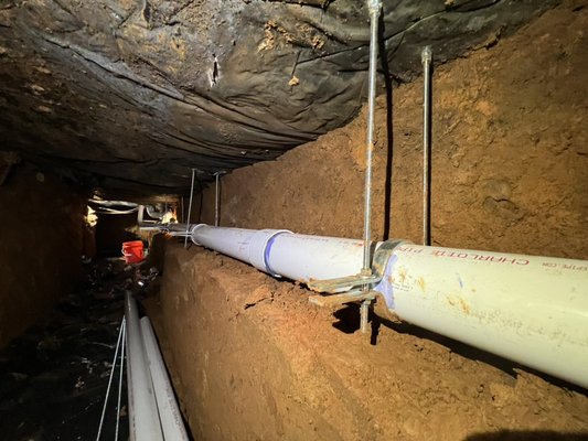 Drain Replacement - This sewer re-pipe was done on an old office building that was built in 1965. We had the pleasure of being the plumbing company to remove the old cast-iron drain piping and replace with new PVC drain piping. This is an often job performed on homes and businesses. Drain Replacement - This sewer re-pipe was done on an old office building that was built in 1965. We had the pleasure of being the plumbing company to remove the old cast-iron drain piping and replace with new PVC drain piping. This is an often job performed on homes and businesses.