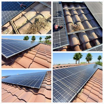 Solar panel bird proofing - Our process begins with the removal of bird nests and waste using enzymes and a pheromone killer to eliminate stains and odors beneath solar panels. Next, we install bird-proofing mesh made from high-quality commercial-grade material. Finally, we complete the service with a thorough before-and-after cleaning performance, documenting the work with photographs upon completion. Solar panel bird proofing - Our process begins with the removal of bird nests and waste using enzymes and a pheromone killer to eliminate stains and odors beneath solar panels. Next, we install bird-proofing mesh made from high-quality commercial-grade material. Finally, we complete the service with a thorough before-and-after cleaning performance, documenting the work with photographs upon completion.