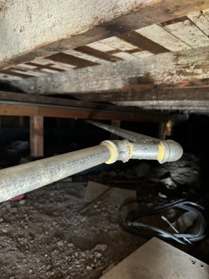 Gas Line Replacement - Vallejo 2024 - We replaced the old underground gas line with 60 feet 1 inch galvanize pipe from the house closed space to the gas meter connection. We installed new pipe and fittings to the meter location and supported the pipe and joints. We tested the gas line for no leaks and passed the test. Gas Line Replacement - Vallejo 2024 - We replaced the old underground gas line with 60 feet 1 inch galvanize pipe from the house closed space to the gas meter connection. We installed new pipe and fittings to the meter location and supported the pipe and joints. We tested the gas line for no leaks and passed the test.