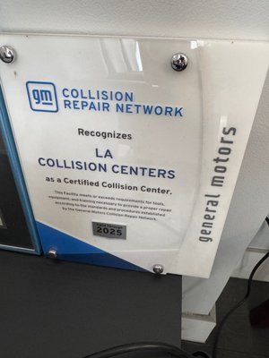 GM Certified - LA Collision Centers is proud to be a GM Certified Collision Repair Center, providing trusted, high-quality repairs for all General Motors vehicles, including Chevrolet, GMC, Cadillac, and Buick. Our technicians are specially trained to meet GM’s rigorous standards, using Genuine GM Parts and manufacturer-approved repair procedures to restore your vehicle’s safety, appearance, and performance. With state-of-the-art equipment and a commitment to excellence, LA Collision Centers ensures your GM vehicle is repaired right the first time — giving you confidence and peace of mind on the road. GM Certified - LA Collision Centers is proud to be a GM Certified Collision Repair Center, providing trusted, high-quality repairs for all General Motors vehicles, including Chevrolet, GMC, Cadillac, and Buick. Our technicians are specially trained to meet GM’s rigorous standards, using Genuine GM Parts and manufacturer-approved repair procedures to restore your vehicle’s safety, appearance, and performance. With state-of-the-art equipment and a commitment to excellence, LA Collision Centers ensures your GM vehicle is repaired right the first time — giving you confidence and peace of mind on the road.
