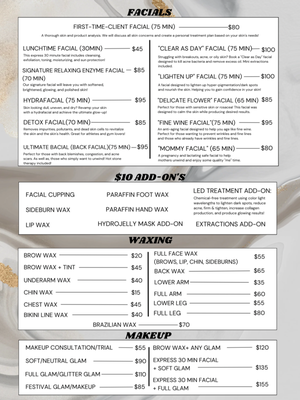 Price List - Price List and Services Currently Offered Price List - Price List and Services Currently Offered