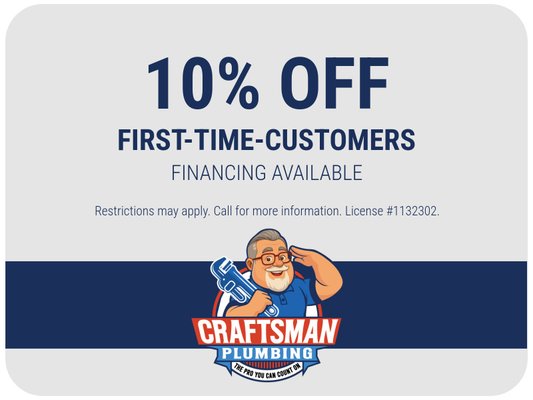 10% Off New Customers & More - Craftsman Plumbing is locally owned and operated and proudly serving Escondido, San Diego and the surrounding areas. Built on craftsmanship, honesty, and reliability, we take pride in delivering high-quality plumbing solutions you can trust.  From routine plumbing repairs and maintenance to water heater replacements and water purification systems, our experienced team focuses on doing the job right the first time. We believe great service starts with clear communication, fair pricing, and respect for your home or business.