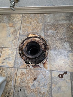 Water damage repair - A wobbly toilet created this damage. All damage was unseen until the inspector came and recognized the moisture under the laminate. Quickly repaired in two days ￼