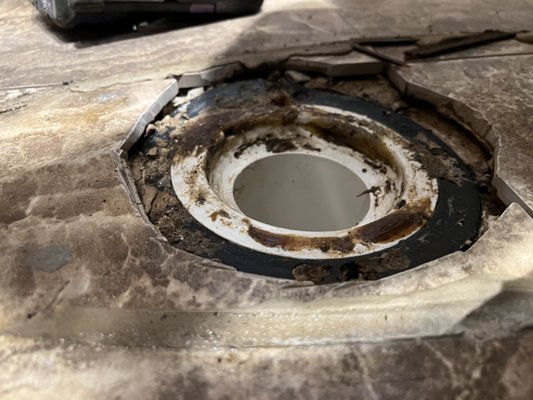 Toilet flange replacement - This client had water coming down there ceiling every time they flushed their upstairs toilet. When we pulled the toilet we discovered the toilet flange was never installed properly. We gave them a permit fix and set the flange to the proper height and on to the next one ! Toilet flange replacement - This client had water coming down there ceiling every time they flushed their upstairs toilet. When we pulled the toilet we discovered the toilet flange was never installed properly. We gave them a permit fix and set the flange to the proper height and on to the next one !