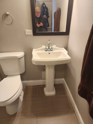 Bathroom Pedestal Install 2026 - This project had a vanity cabinet that was rotted and destroyed the walls, we removed the vanity, fixed the walls, painted, added baseboards and install a new Pedestal Sink in its place. Bathroom Pedestal Install 2026 - This project had a vanity cabinet that was rotted and destroyed the walls, we removed the vanity, fixed the walls, painted, added baseboards and install a new Pedestal Sink in its place.