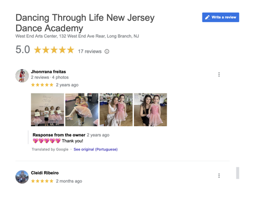 Reviews | References | Testimonials - Thank you for considering Dancing Through Life as you search for the best fit. We appreciate your understanding as we continue to grow our Yelp reviews organically. In the meantime checkout what others have said about service elsewhere online: Google & Facebook. For more content you may check out our Instagram: @dancingthroughlifenj Reviews | References | Testimonials - Thank you for considering Dancing Through Life as you search for the best fit. We appreciate your understanding as we continue to grow our Yelp reviews organically. In the meantime checkout what others have said about service elsewhere online: Google & Facebook. For more content you may check out our Instagram: @dancingthroughlifenj