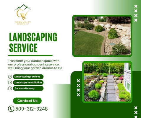 Green Valley Services - From the ordinary to the extraordinary: our landscaping team brings natural beauty directly to your home.
Looking for a Hardscape Contractor in East Wenatchee, WA? Contact Green Valley Landcare at (509) 312-3248! Green Valley Services - From the ordinary to the extraordinary: our landscaping team brings natural beauty directly to your home.
Looking for a Hardscape Contractor in East Wenatchee, WA? Contact Green Valley Landcare at (509) 312-3248!