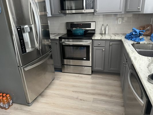 Cabinet up keep - This took 3 days! Removed all doors and hinges sanded all the gloss off the old and painted. Customer was very pleased. We also installed new soft close hinges!