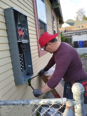 Building a new 200 amp service for a residential re-wire. - New 200 amp surface mount panel for re-wire of a house built in 1920. Single wall construction with know & tube wiring. So first thing was to install the service. Project was roughly 6 hrs for two electricians and since it was not a service change its cost was $1800 Labor and Material. Building a new 200 amp service for a residential re-wire. - New 200 amp surface mount panel for re-wire of a house built in 1920. Single wall construction with know & tube wiring. So first thing was to install the service. Project was roughly 6 hrs for two electricians and since it was not a service change its cost was $1800 Labor and Material.