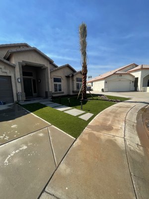 Complete landscape remodel - Demo landscape, and update to a modern look. Install includes turf, concrete, irrigation, agaves, metal edging, rip rap, decorative rock and low voltage lighting. Complete landscape remodel - Demo landscape, and update to a modern look. Install includes turf, concrete, irrigation, agaves, metal edging, rip rap, decorative rock and low voltage lighting.