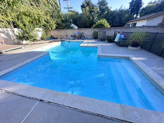 Woodland Hills Pool Remodel - This pool was fully refreshed with a new white plaster finish, updated waterline tile, a brand-new skimmer, and new pool return lines. The clean white finish gives the water a bright, crisp look while the upgraded plumbing and equipment help improve overall circulation and performance. Another backyard transformation complete. 💦