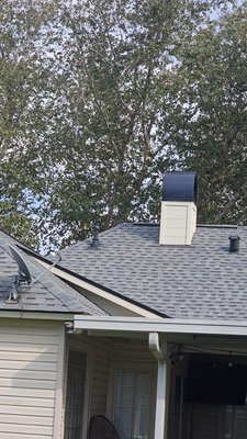 Chimney repair/ replacement, roof fascia board replacement and garage trim replacement - This project we removed all the rotten wood from the chimney then replaced and repainted it we also repainted the metal top. We removed the rotten roof fascia board then replaced and repainted it. We removed the rotten garage trim then replaced and repainted it.