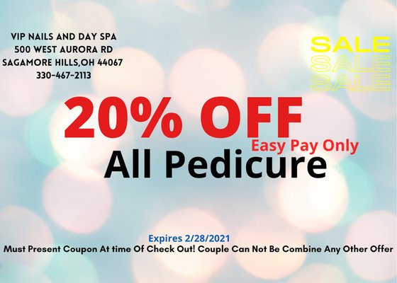 All pedicure 20 % off - All pedicure 20 % off with easy pay only All pedicure 20 % off - All pedicure 20 % off with easy pay only