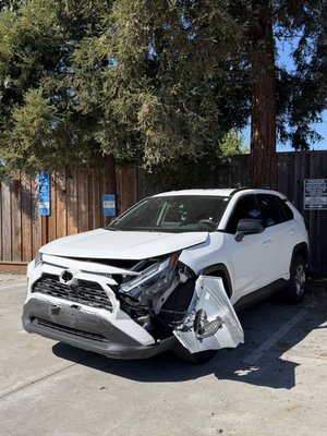 Collision Repair - Toyota RAV4 - This 2025 Toyota RAV4 was involved in a major accident that left parts of the car hanging by a thread. After repairs, it left our shop looking like the accident never happened. Collision Repair - Toyota RAV4 - This 2025 Toyota RAV4 was involved in a major accident that left parts of the car hanging by a thread. After repairs, it left our shop looking like the accident never happened.