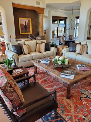 A Magnificent Home In Silver Leaf, Scottsdale - The client wanted to add color and vibrance in their beautiful home. We added these beautiful tribal rugs complementing the interior design of the house and adding some great colors making the ambiance lively and interesting.
