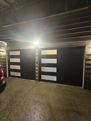 Flush design black with frosted glass fully insulated - Complete doors replacement and openers installation