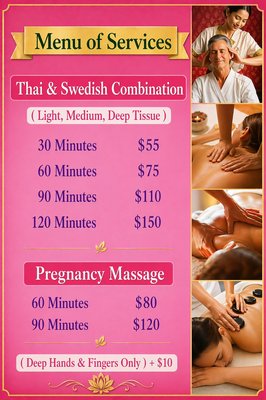 Menu of Sevices! - In Studio City we at at Bangkok Spa Massage offer  the bestBANG for your buck ! We would rather have you be happy and save money for a latte!