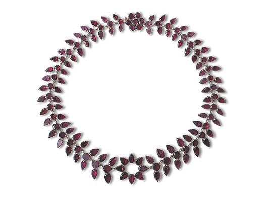 Rare Georgian Garnet Choker - A rare and wonderful period piece from the Georgian era composed of glistening garnets in a choker length necklace of 15", 9k gold. Rare Georgian Garnet Choker - A rare and wonderful period piece from the Georgian era composed of glistening garnets in a choker length necklace of 15", 9k gold.