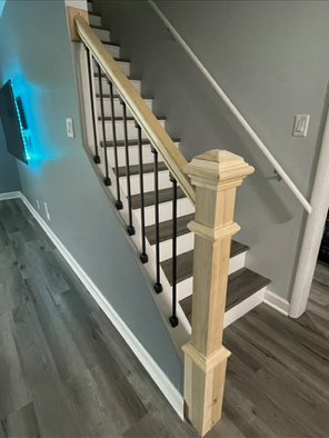 Stair railing install - We installed a very nice railing made of steel and wood Stair railing install - We installed a very nice railing made of steel and wood
