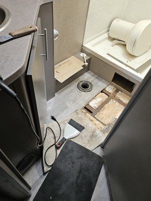 Flooring: Water Damage Repair - floor was spongy due to toilet leaking at lower seal for years Flooring: Water Damage Repair - floor was spongy due to toilet leaking at lower seal for years